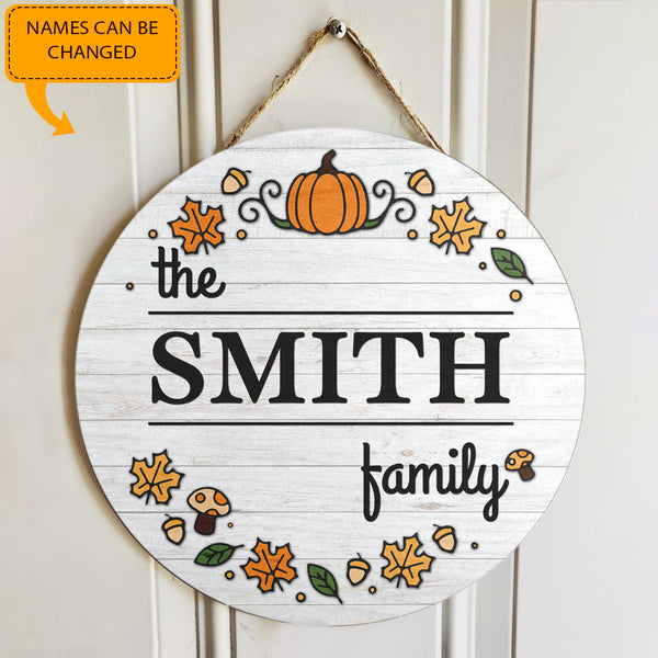 Personalized Family Name Fall Door Hanger Sign - Hello Pumpkin Housewarming Gift Home Decor