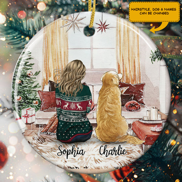 Dog Lover Christmas Gift - Personalized Custom Girl & Dog Mom Xmas Tree Decor Ornament