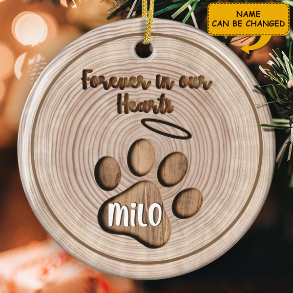 Forever In Our Heart - Pet Paw Print Memorial Gift - Personalized Custom Pet Loss Ornament