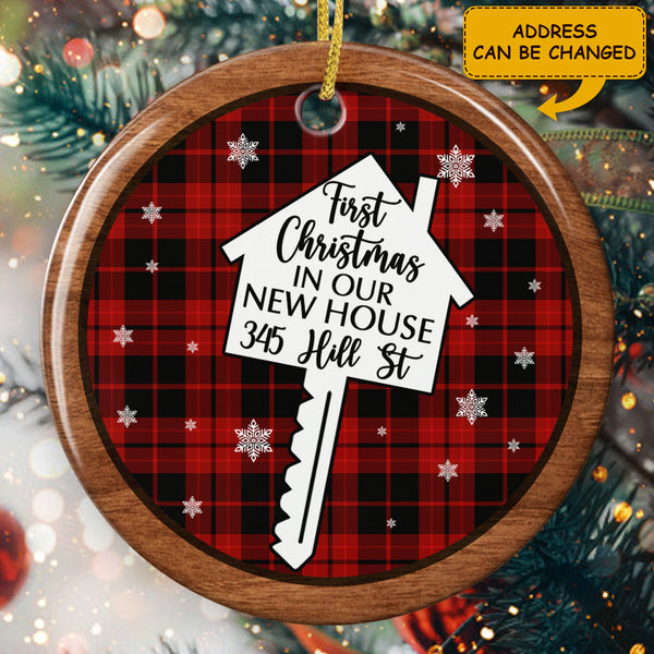 New Home Gift - Just Married Couple - Personalized Custom Address Buffalo Plaid Ornament