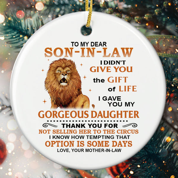 To My Dear Son In Law - From Mother In Law Ornament - Meaningful Quote Ornament - Funny Christmas Gift