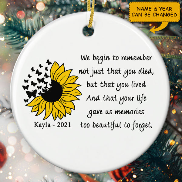 Memorial Ornament - Personalized Name & Year - Sunflower Sign - Gift Loss Of A Loved One - Sympathy Gift