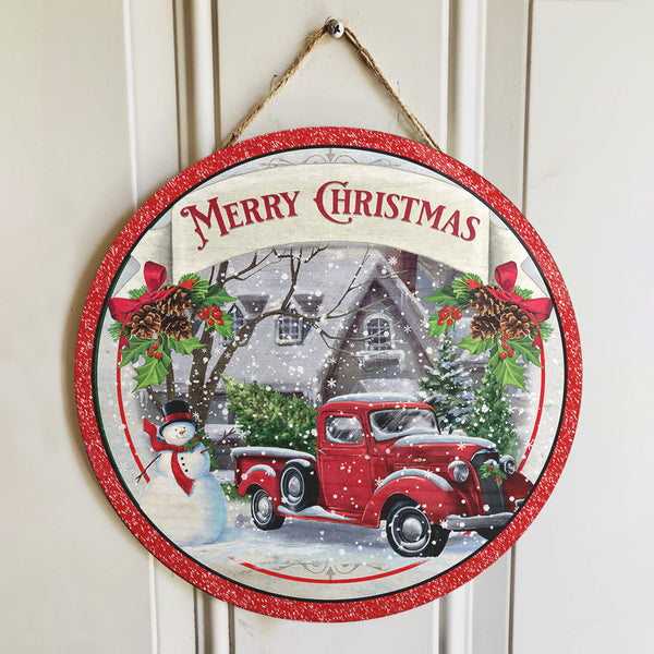 Merry Christmas - Christmas Truck - Snowman Door Hanger - Xmas House Decor - Meaningful Xmas Gift