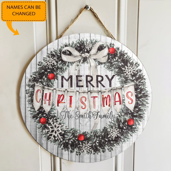 Merry Christmas - Personalized Name Door Sign - Laurel Xmas Door Hanger Decor - Xmas Gift