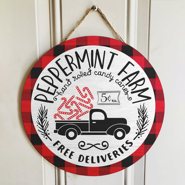 Peppermint Farm - Candy Canes Door Sign - Buffalo Plaid - Farmhouse Christmas Decor - Xmas Gift