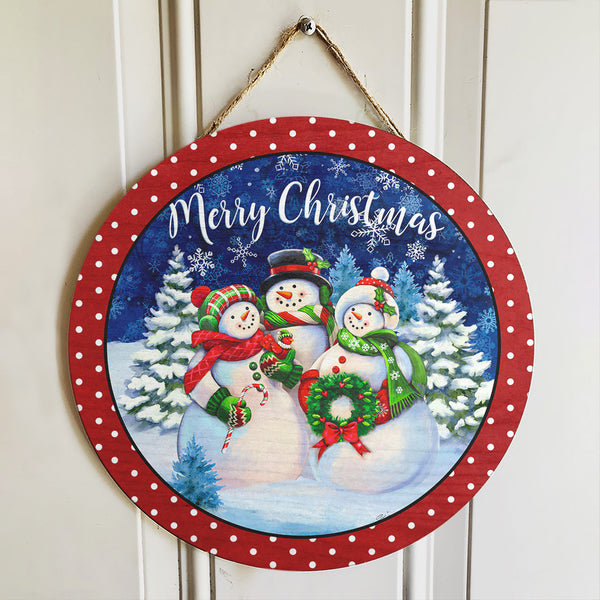 Merry Christmas - Snowmen Door Sign - Polka Dots - Snowflake Door Hanger Decor - Xmas Gift