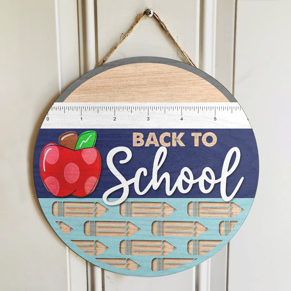 Back To School - Polka Dots Apple - Pencil Door Sign - Rustic Wooden Wreath - Classroom Decor