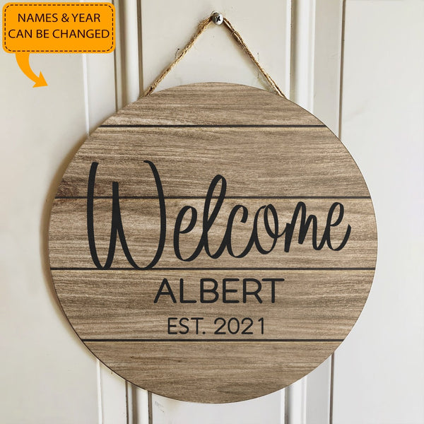 Welcome - Personalized Family Name & Year Door Wreath Hanger Sign - Home Decor Gift