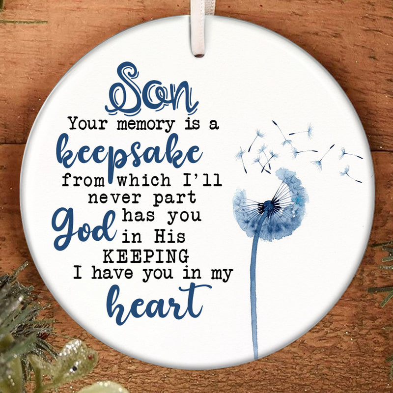 God Has You In His Keeping - Loss Of Son Keepsake - Memorial Ornament - Dandelion Sympathy Gift