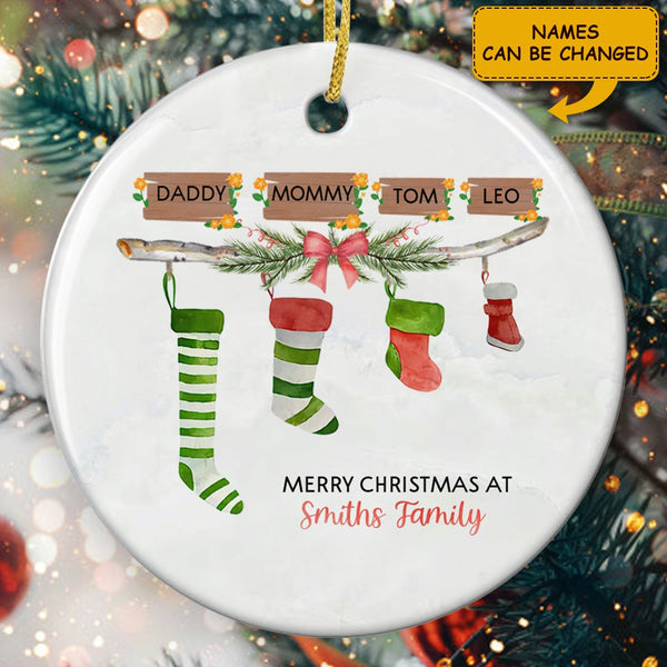 Family Ornament - Christmas Stockings Bauble - Personalized Family Name - Xmas Gift For Family