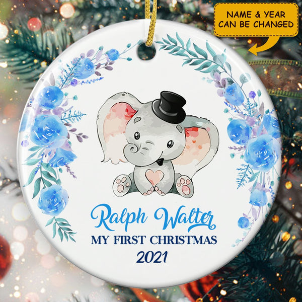 Baby 1st Christmas - Elephant Ornament - Personalized Name - Xmas Gift For Newborn Baby - Baby Shower Keepsake