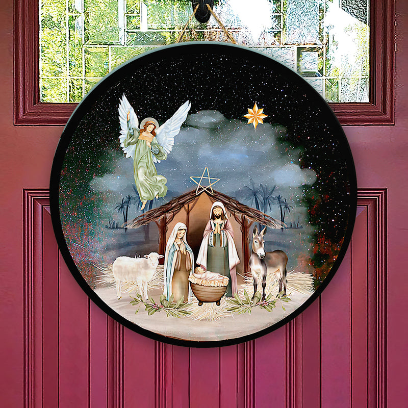 Christmas Eve Ornament - Xmas Door Hanger - Gift For Christian - Religious Wreath - Front Door Decor