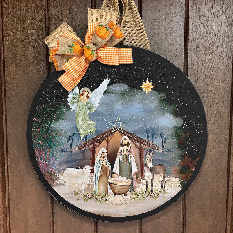 Christmas Eve Ornament - Xmas Door Hanger - Gift For Christian - Religious Wreath - Front Door Decor
