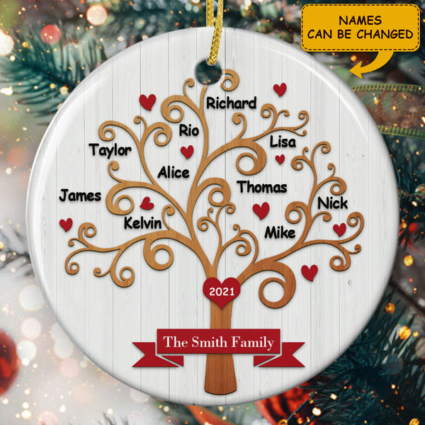 Family Tree Ornament - Personalized Family Name & Member's Names - Family Bauble - Gift For Family
