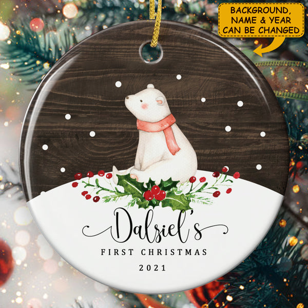 Baby's 1st Christmas Ornament - Animal & Snowflakes Bauble - Custom Name - Baby Shower Keepsake - Xmas Gift