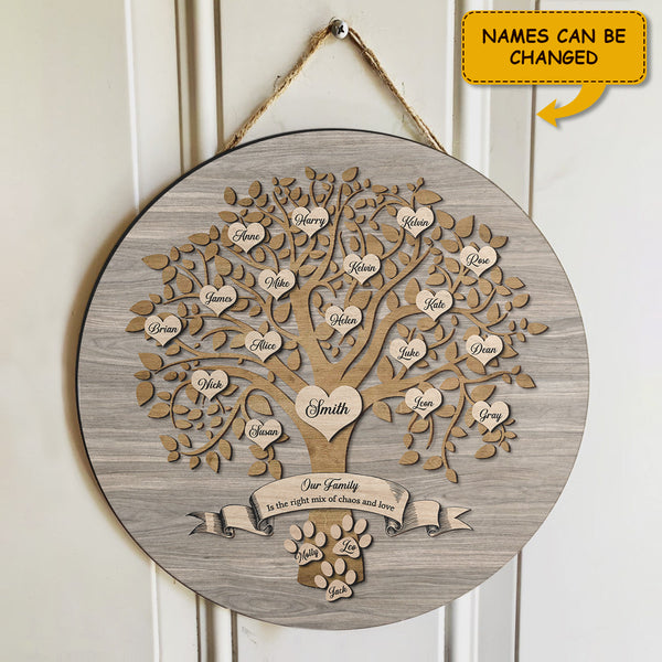 Personalized Family Tree Door Hanger - Custom Name Wreath - Rustic Door Sign Decor
