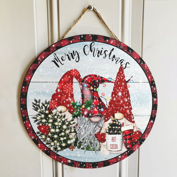 Merry Christmas - Gnomies Wreath - Plaid Door Sign - Christmas Home Decor - Xmas Gift