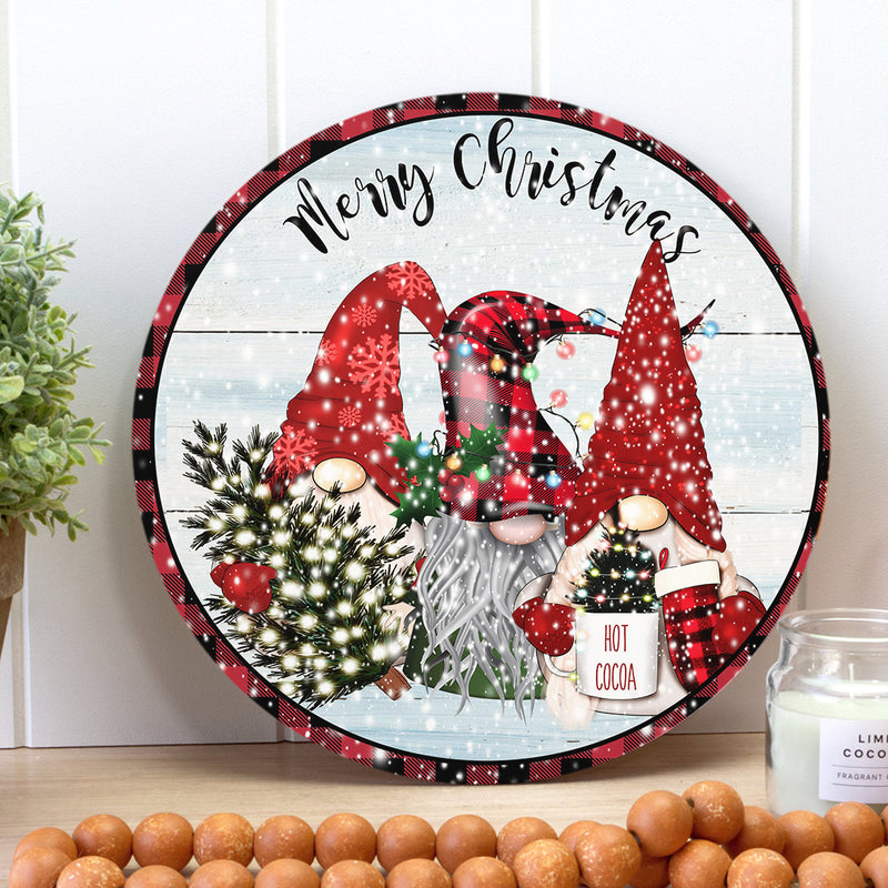 Merry Christmas - Gnomies Wreath - Plaid Door Sign - Christmas Home Decor - Xmas Gift