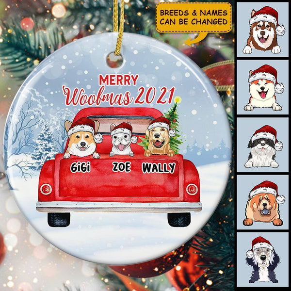 Merry Woofmas Ornament - Custom Dog Breeds & Names - Christmas Bauble - Dog Lover Gift - Xmas Tree Decor