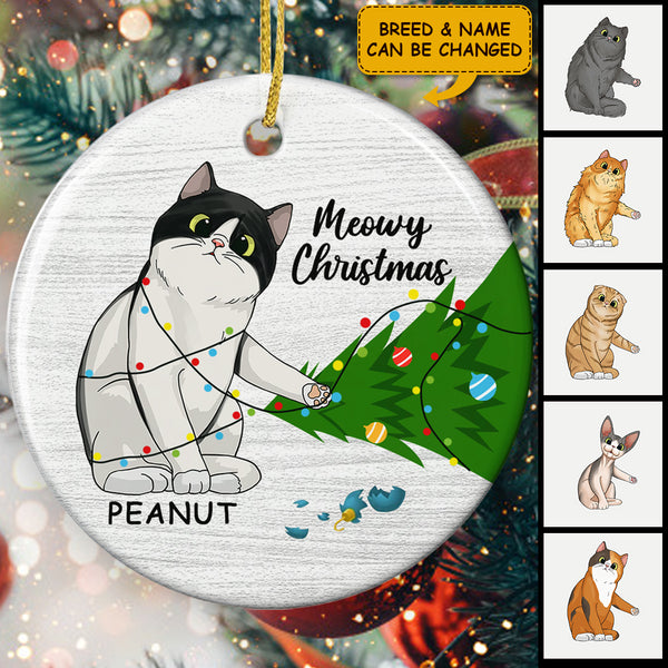 Meowy Christmas Ornament - Naughty Cat Bauble - Custom Cat Breed - Funny Xmas Gift For Cat Lover
