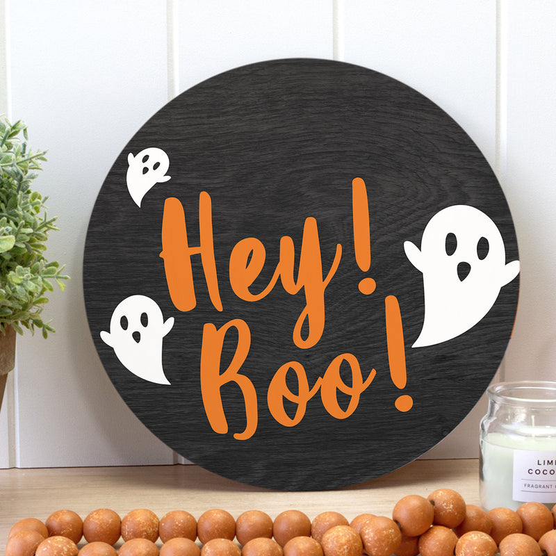 Hey Boo - Little Ghosts - Happy Halloween - Door Hanger Sign - Halloween House Decor