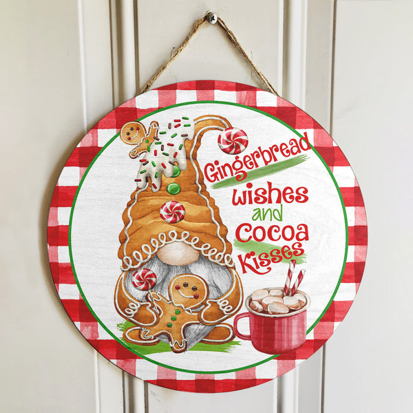 Gingerbread Wishes And Cocoa Kisses - Plaid Sign - Funny Christmas Door Sign - Xmas Gift