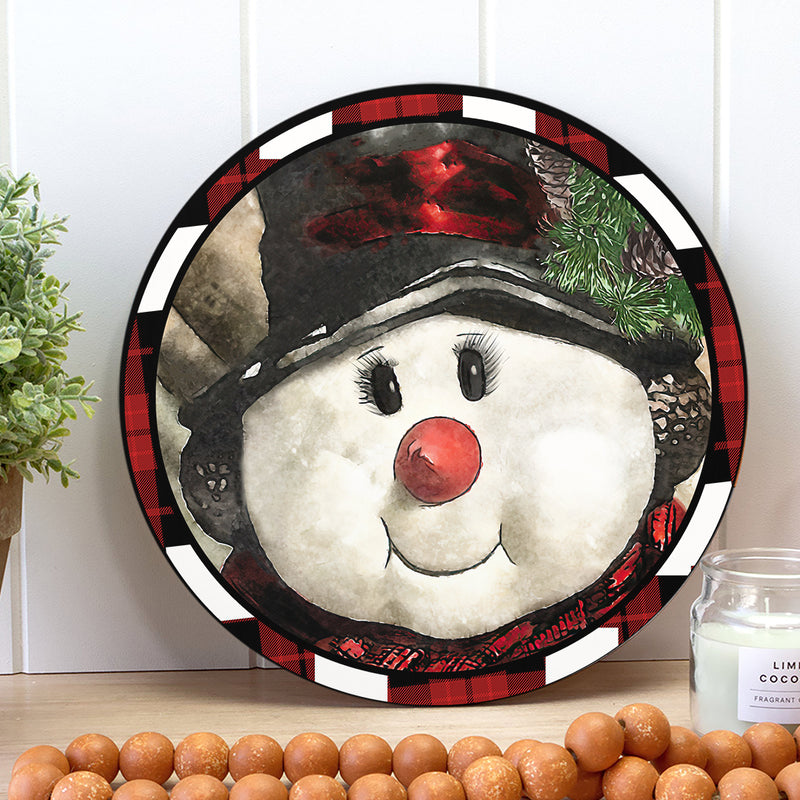 Cute Snowman - Plaid Wreath - Cozy Christmas Entryway Decor - Rustic Door Hanger - Xmas Gift