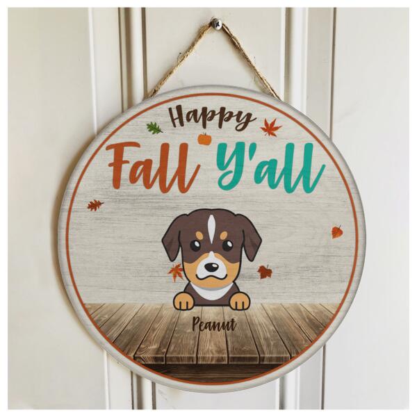 Happy Fall Y'all - Maple Leaves Decoration - Personalized Dog Autumn Door Hanger Sign