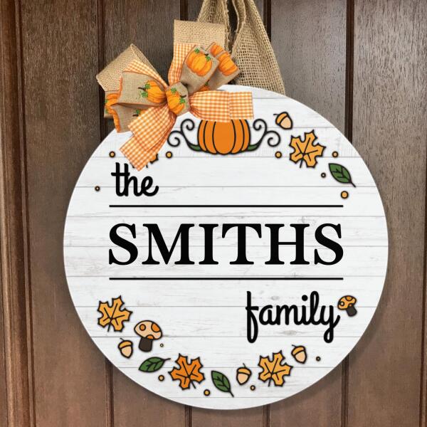 Personalized Family Name Fall Door Hanger Sign - Hello Pumpkin Housewarming Gift Home Decor
