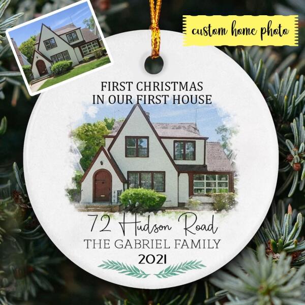 First Christmas In Our New Home - Personalized Custom Names & Address Just Married Ornament