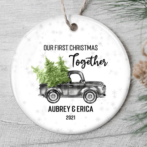First Christmas Together - Just Married Wedding Couple - Personalized Custom Name Vintage Ornament