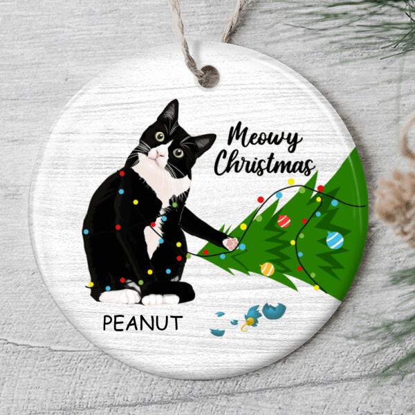 Meowy Christmas - Naughty Black Cat - Personalized Custom Cat Name Ornament - Pet Lovers Gift