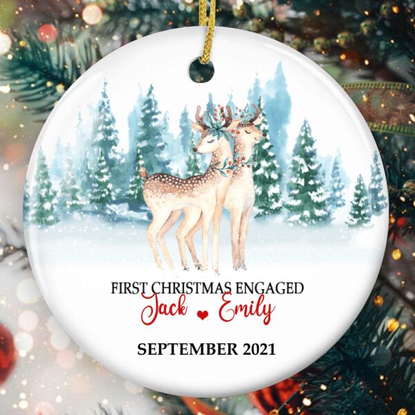 First Christmas Engaged - Reindeer Couple Decor - Personalized Custom Names Xmas Ornaments