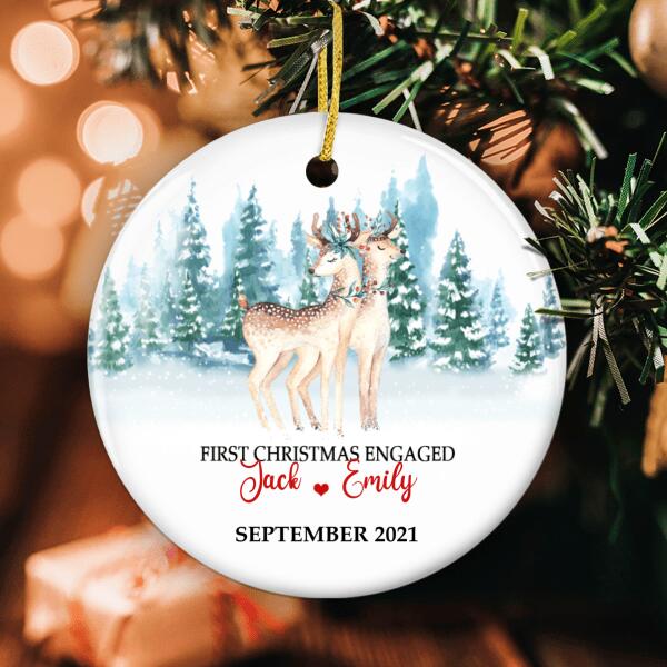 First Christmas Engaged - Reindeer Couple Decor - Personalized Custom Names Xmas Ornaments
