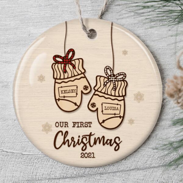 Our First Christmas 2021 - Cute Xmas Gloves - Personalized Custom Couple Names Wedding Ornament