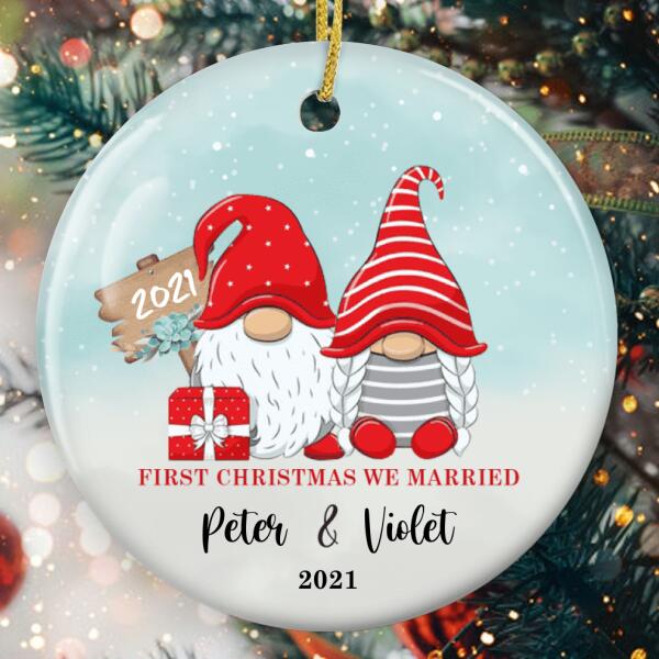 First Christmas We Just Married As Mr and Mrs - Personalized Custom Names Xmas Gnome Ornament