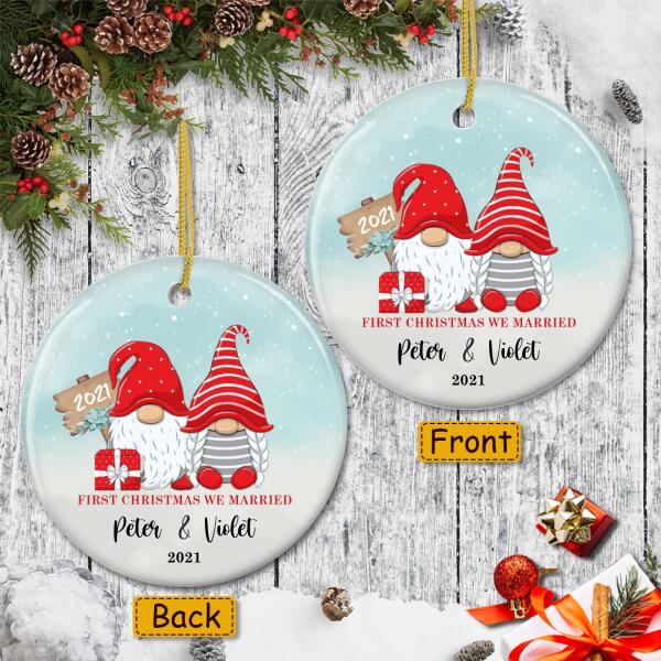 First Christmas We Just Married As Mr and Mrs - Personalized Custom Names Xmas Gnome Ornament
