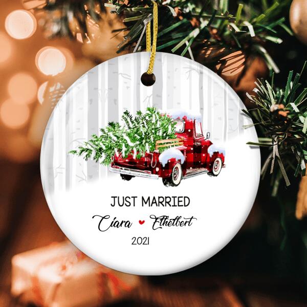 Just Married - Personalized Custom Names Xmas Ornament - Wedding Engagement Gift For Couple
