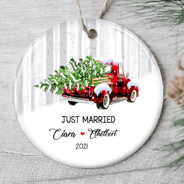 Just Married - Personalized Custom Names Xmas Ornament - Wedding Engagement Gift For Couple