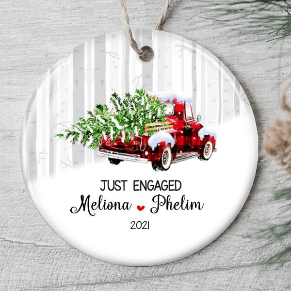 Xmas Just Engaged - Personalized Custom Names Ornament - Anniversary Engagement Couple Gift