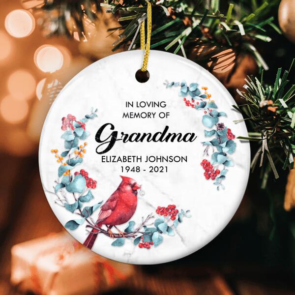 In Loving Memory - Cardinal Ornament - Loss Of Grandma Ornament - Personalized Name - Grandma Memorial Gift