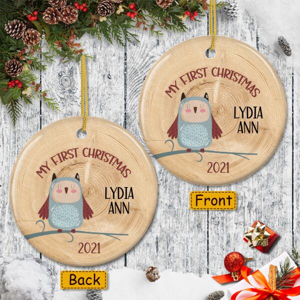 My 1st Christmas - Personalized New Baby Name - Cute Owl Ornament - Baby Shower Gift - Xmas Gift For Baby