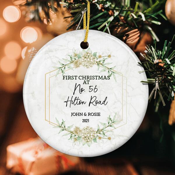 1st Christmas Ornament - Personalized Name And Address - New Home Keepsake - Xmas Gift For New Couple