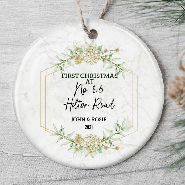 1st Christmas Ornament - Personalized Name And Address - New Home Keepsake - Xmas Gift For New Couple