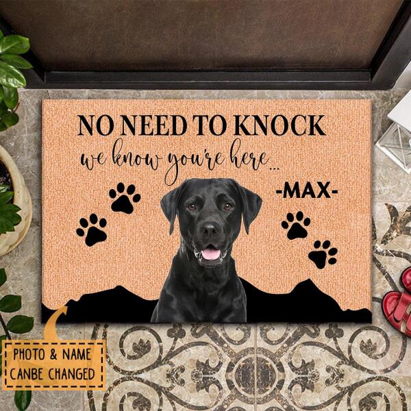 No Need To Knock - We Know You're Here - Personalized Custom Dog Photo & Name Rug Doormat Gift