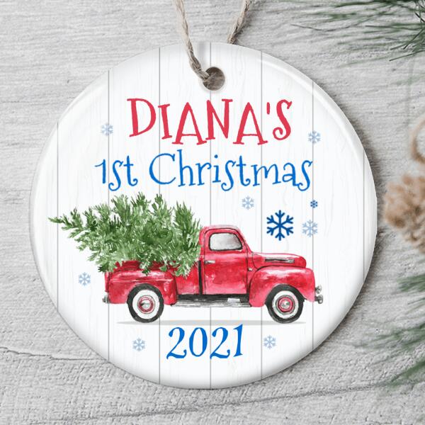 Baby 1st Christmas Ornament - Blue Truck Sign - Personalized Name - Xmas Gift For Baby - Christmas Decor