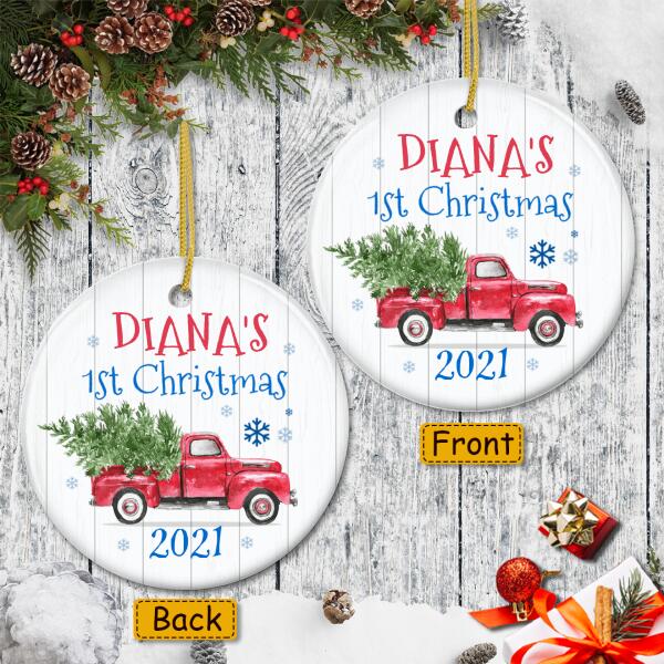 Baby 1st Christmas Ornament - Blue Truck Sign - Personalized Name - Xmas Gift For Baby - Christmas Decor