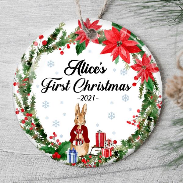 Baby 1st Christmas Ornament - Rabbit Ornament - Personalized Name & Year - Xmas Gift Newborn Baby