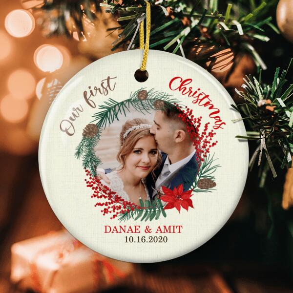 Our 1st Christmas Ornament - Personalized Newlywed Bauble - Custom Photo - Xmas Gift For New Couple
