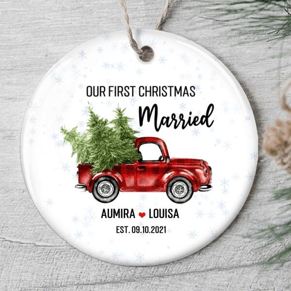 Our First Christmas Married - New Mr & Mrs Gift - Personalized Custom Name Holiday Ornament